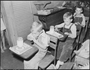 lunch break old timey kids photo