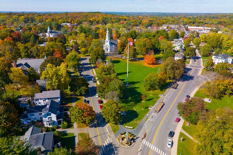 aerial view of massachusetts town