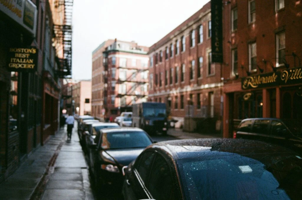 Boston street in the rain